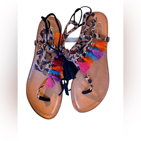 New 🏷️ Jessica Simpson Sexy Pom Sandals Flats - Picture 2 of 3